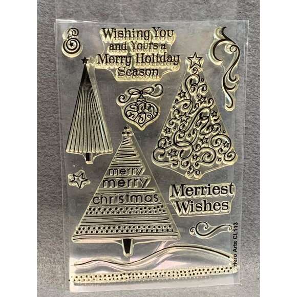 Hero Arts Holiday Clear Stamps Set CL113 Merry Christmas & Merriest Wishes Trees - Picture 1 of 4